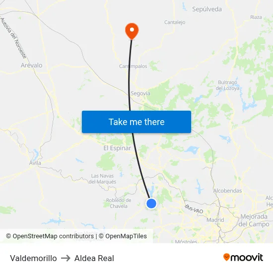 Valdemorillo to Aldea Real map