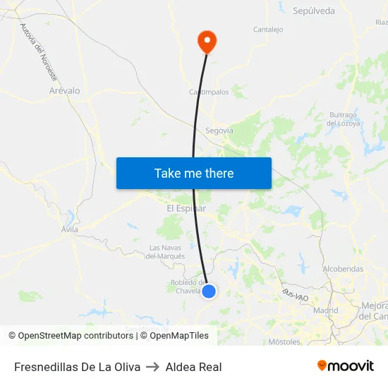 Fresnedillas De La Oliva to Aldea Real map