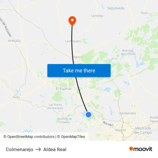 Colmenarejo to Aldea Real map