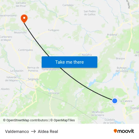 Valdemanco to Aldea Real map