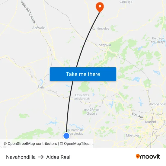 Navahondilla to Aldea Real map