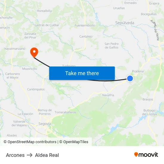 Arcones to Aldea Real map