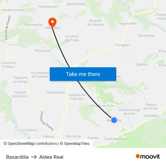 Basardilla to Aldea Real map