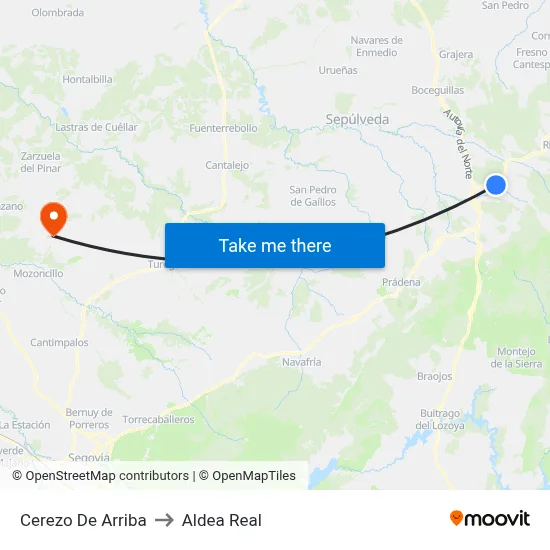Cerezo De Arriba to Aldea Real map