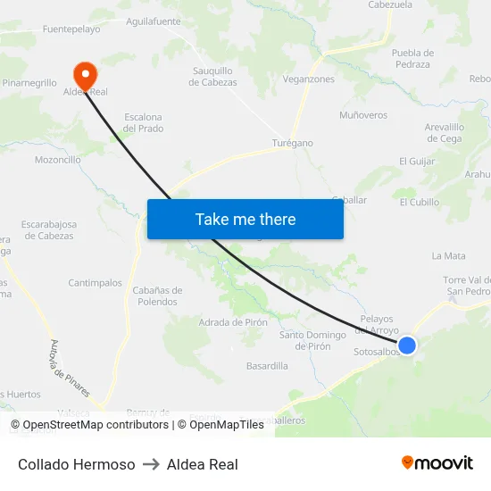 Collado Hermoso to Aldea Real map
