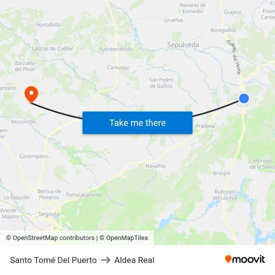 Santo Tomé Del Puerto to Aldea Real map