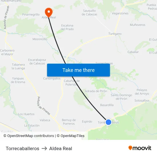 Torrecaballeros to Aldea Real map