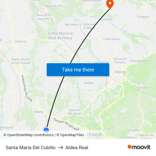 Santa María Del Cubillo to Aldea Real map