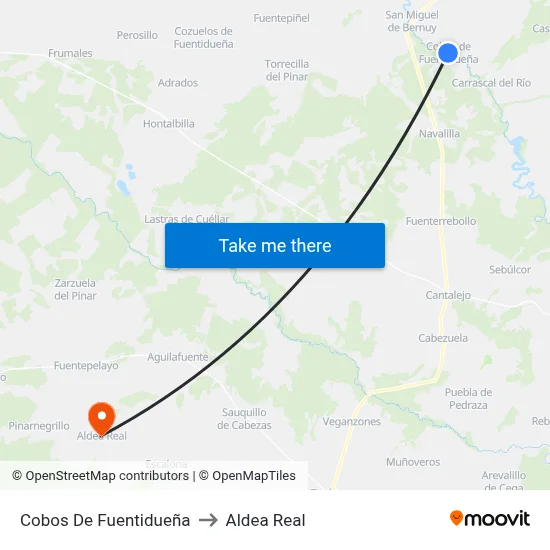Cobos De Fuentidueña to Aldea Real map