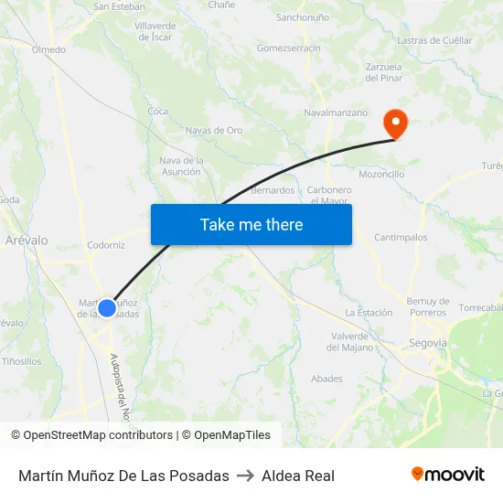 Martín Muñoz De Las Posadas to Aldea Real map