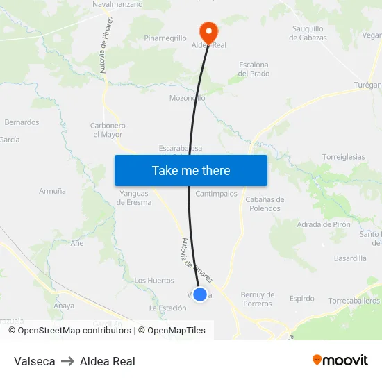 Valseca to Aldea Real map