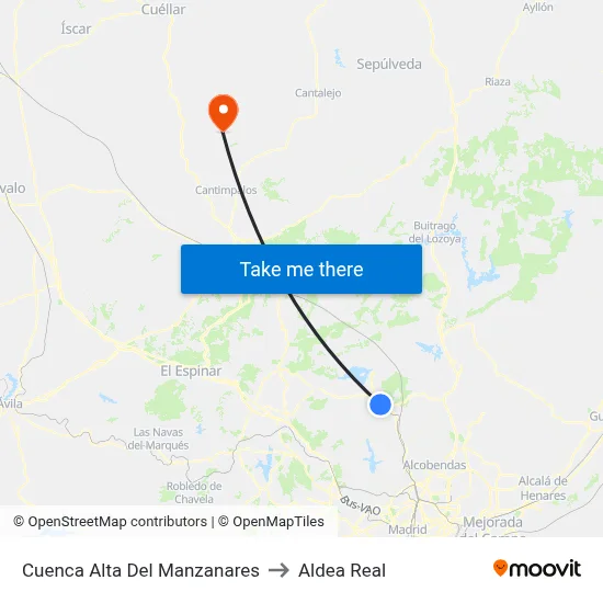 Cuenca Alta Del Manzanares to Aldea Real map