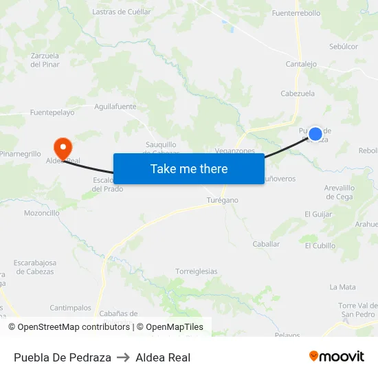 Puebla De Pedraza to Aldea Real map