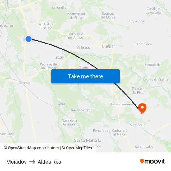 Mojados to Aldea Real map