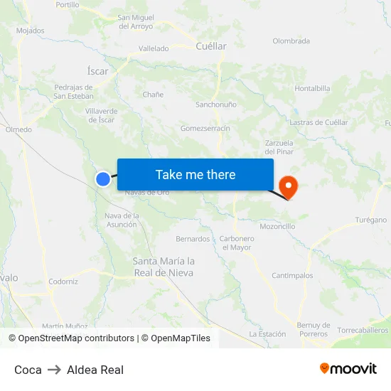 Coca to Aldea Real map