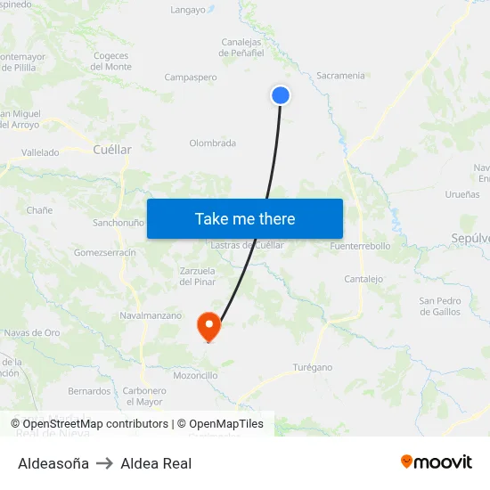 Aldeasoña to Aldea Real map