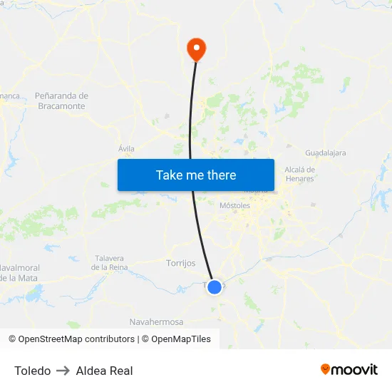 Toledo to Aldea Real map