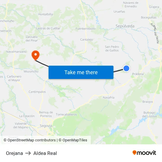 Orejana to Aldea Real map