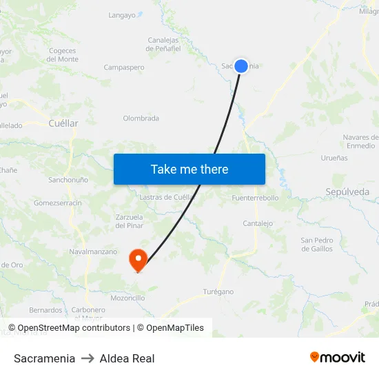 Sacramenia to Aldea Real map