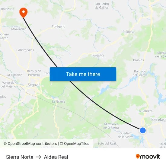 Sierra Norte to Aldea Real map