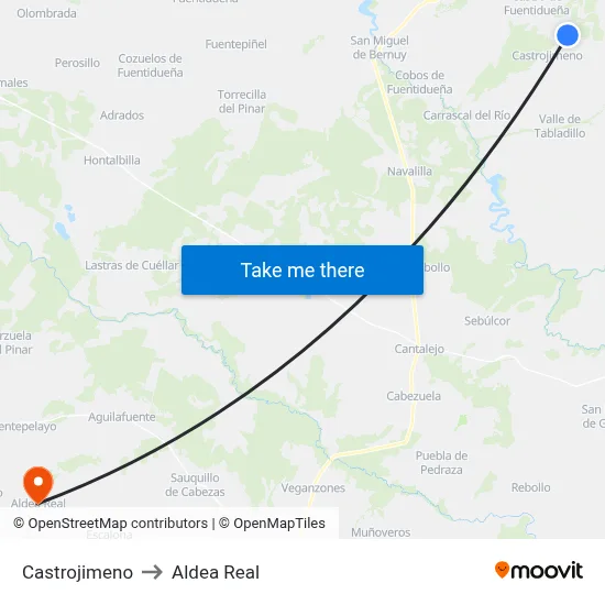 Castrojimeno to Aldea Real map