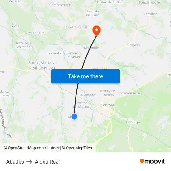 Abades to Aldea Real map