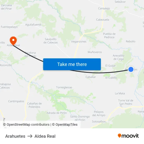 Arahuetes to Aldea Real map