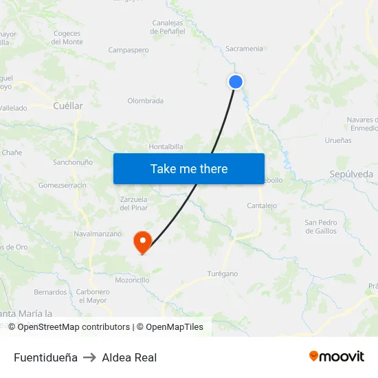 Fuentidueña to Aldea Real map