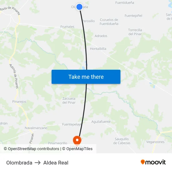 Olombrada to Aldea Real map