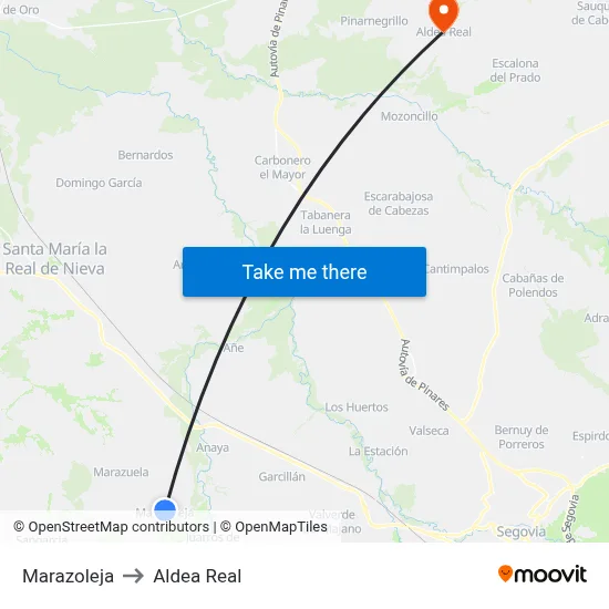 Marazoleja to Aldea Real map