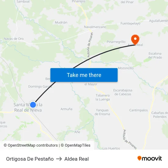 Ortigosa De Pestaño to Aldea Real map