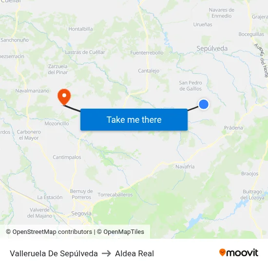 Valleruela De Sepúlveda to Aldea Real map