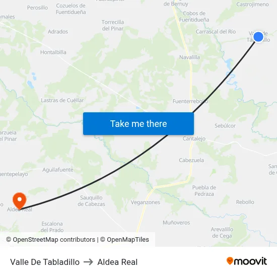 Valle De Tabladillo to Aldea Real map