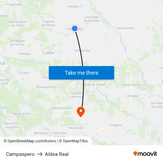 Campaspero to Aldea Real map