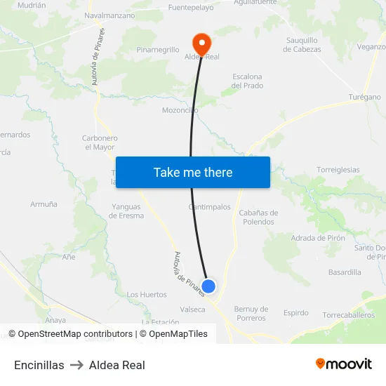 Encinillas to Aldea Real map