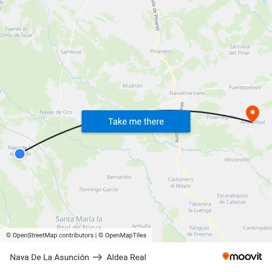 Nava De La Asunción to Aldea Real map