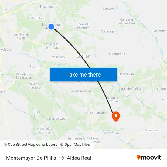 Montemayor De Pililla to Aldea Real map