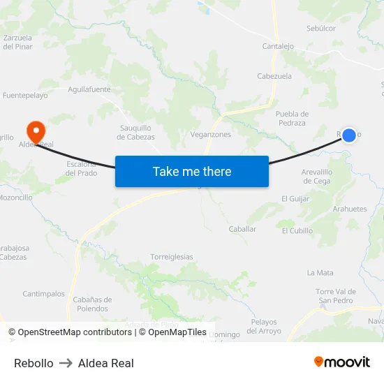 Rebollo to Aldea Real map