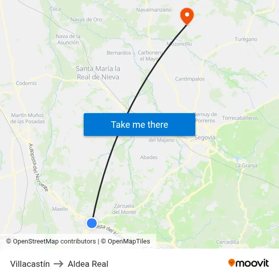 Villacastín to Aldea Real map