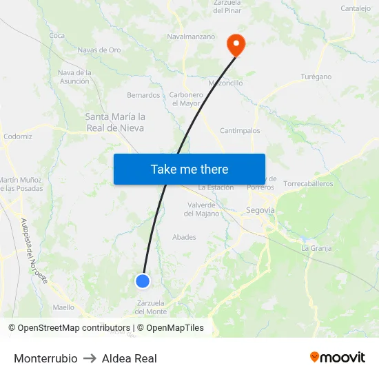 Monterrubio to Aldea Real map