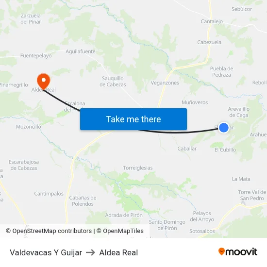 Valdevacas Y Guijar to Aldea Real map