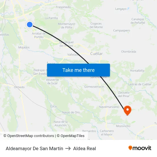Aldeamayor De San Martín to Aldea Real map