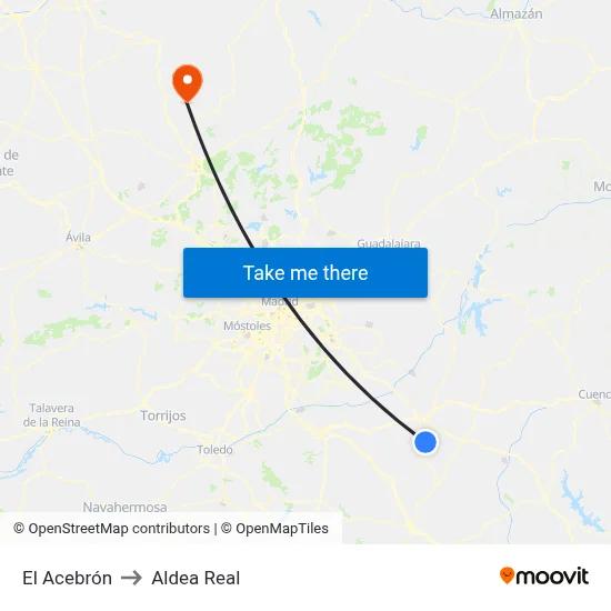 El Acebrón to Aldea Real map