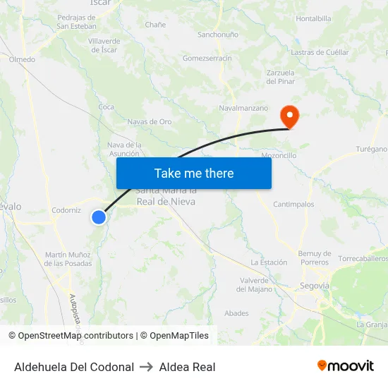 Aldehuela Del Codonal to Aldea Real map