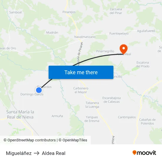 Migueláñez to Aldea Real map