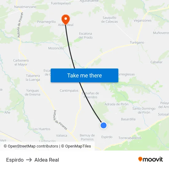 Espirdo to Aldea Real map