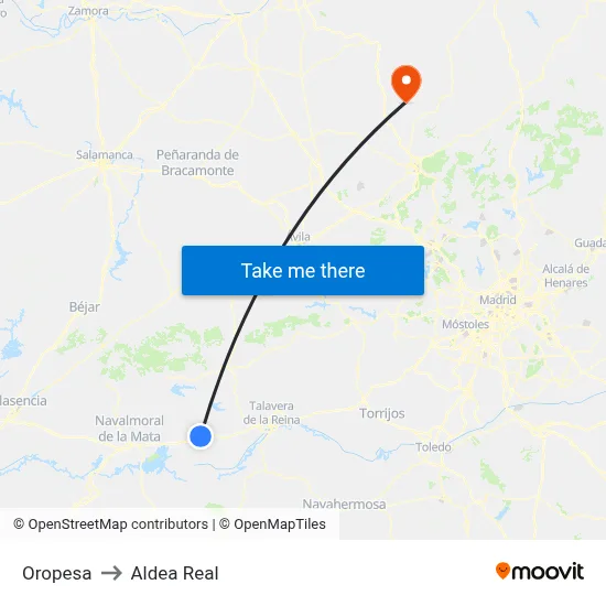 Oropesa to Aldea Real map