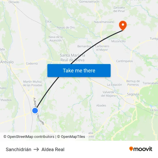 Sanchidrián to Aldea Real map