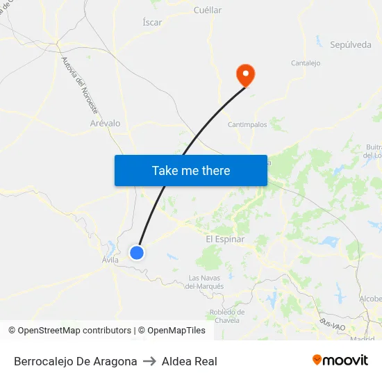 Berrocalejo De Aragona to Aldea Real map