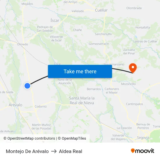 Montejo De Arévalo to Aldea Real map
